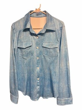 Light Wash Denim Look Button-Up Shirt and Matching Pants - NWOT